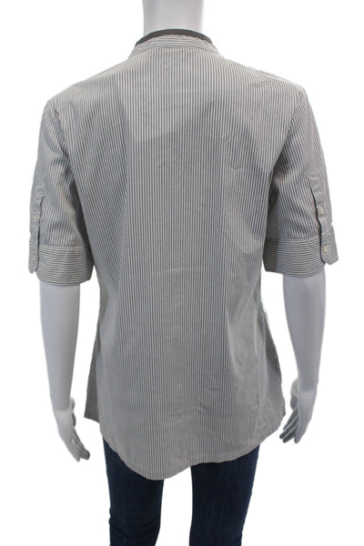 Les Copains Womens Cotton 3/4 Buttoned Short Sleeve Striped Top Gray Size 46