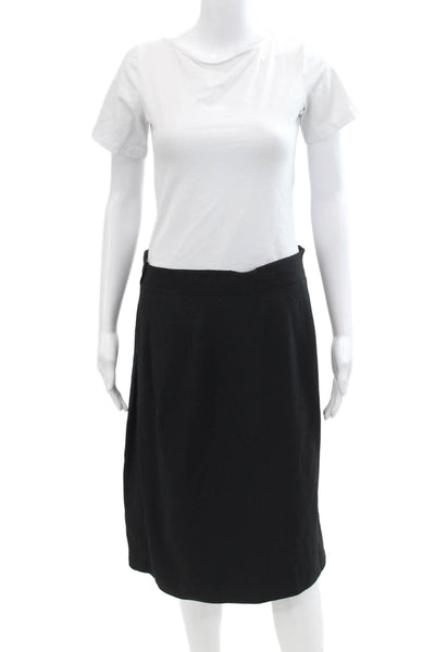 Akris Womens Back Zip Knee Length Crepe Pencil Skirt Black Wool Size 10