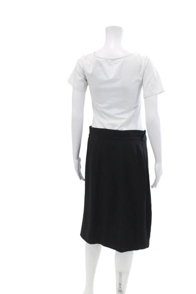 Akris Womens Back Zip Knee Length Crepe Pencil Skirt Black Wool Size 10