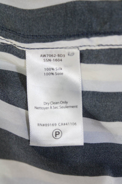 ATM Womens Silk Long Sleeve Button Up Tie Front Stripe Blouse Blue Size XS