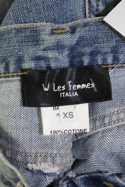 Les Femmes Womens Cotton Embellished Distressed Denim Pants Blue Size XS