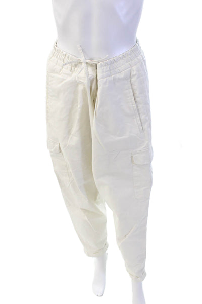 Reiss Womens Cotton Pleated Tie Waist Tapered Cargo Pants White Size 34"
