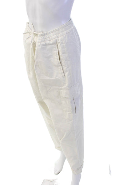 Reiss Womens Cotton Pleated Tie Waist Tapered Cargo Pants White Size 34"