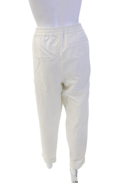 Reiss Womens Cotton Pleated Tie Waist Tapered Cargo Pants White Size 34"