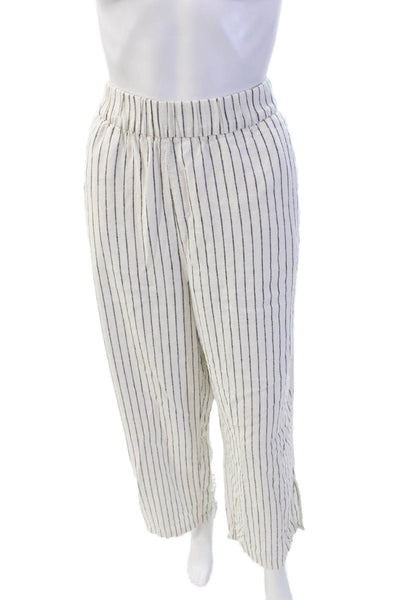 Sanctuary Womens Elastic Waistband Striped Wide Leg Pants White Linen Size Large
