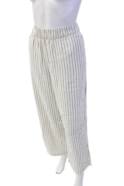 Sanctuary Womens Elastic Waistband Striped Wide Leg Pants White Linen Size Large