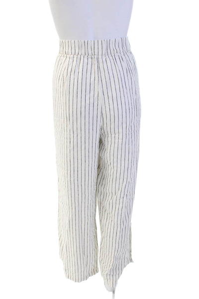Sanctuary Womens Elastic Waistband Striped Wide Leg Pants White Linen Size Large