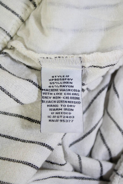 Sanctuary Womens Elastic Waistband Striped Wide Leg Pants White Linen Size Large
