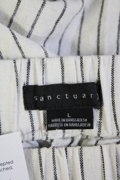 Sanctuary Womens Elastic Waistband Striped Wide Leg Pants White Linen Size Large
