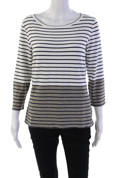 Max Mara Womens Long Sleeve Striped Colorblock T Shirt White Size XL