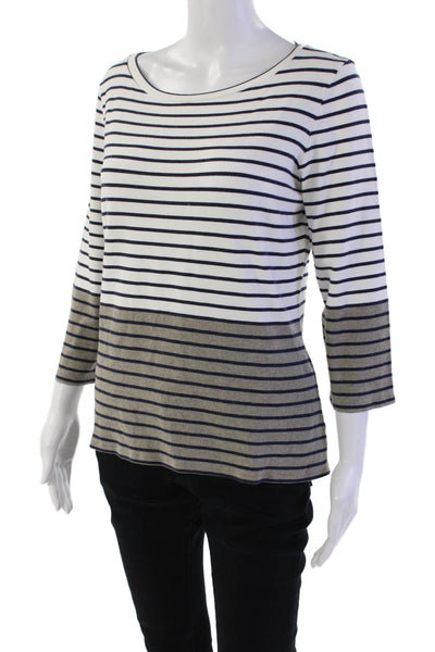 Max Mara Womens Long Sleeve Striped Colorblock T Shirt White Size XL