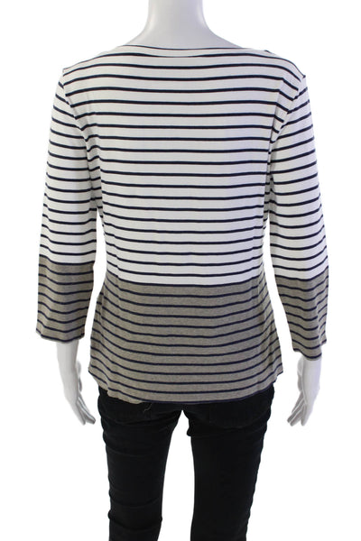 Max Mara Womens Long Sleeve Striped Colorblock T Shirt White Size XL