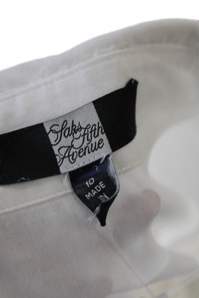 Black Saks Fifth Avenue Womens Long Sleeve Button Down Shirt White Size 10