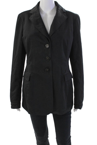 Armani Collezioni Womens Solid Button Down Mid Length Jacket Black Size 12