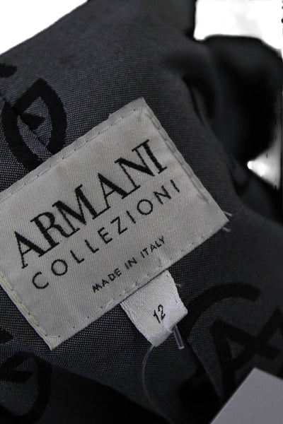 Armani Collezioni Womens Solid Button Down Mid Length Jacket Black Size 12