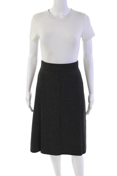 Akris Womens Back Zip Knee Length Pleather Pencil Skirt Gray Wool Size 10