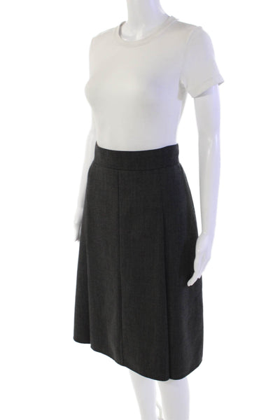 Akris Womens Back Zip Knee Length Pleather Pencil Skirt Gray Wool Size 10