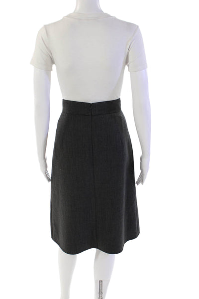 Akris Womens Back Zip Knee Length Pleather Pencil Skirt Gray Wool Size 10