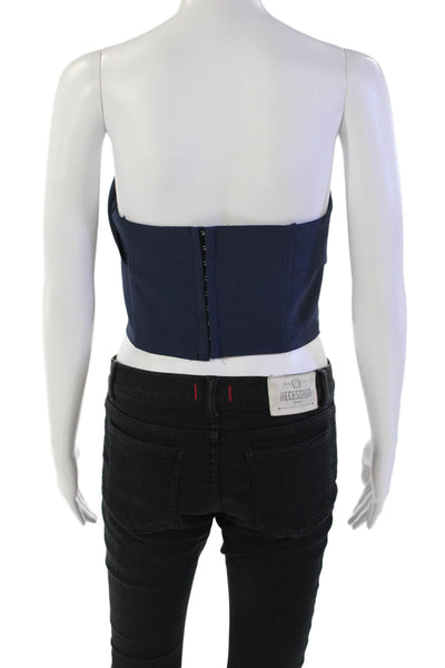 Re:Named Womens Layered Square Neck Hook Close Strapless Corset Top Navy Size M