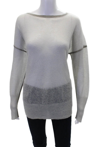 Lafayette 148 New York Womens Long Sleeve Scoop Neck Knit Sweater Gray Medium