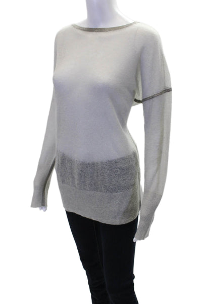 Lafayette 148 New York Womens Long Sleeve Scoop Neck Knit Sweater Gray Medium