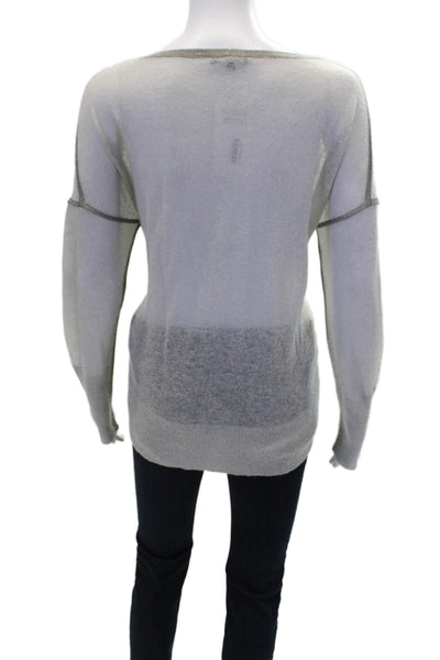 Lafayette 148 New York Womens Long Sleeve Scoop Neck Knit Sweater Gray Medium