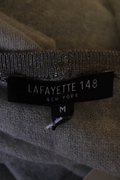 Lafayette 148 New York Womens Long Sleeve Scoop Neck Knit Sweater Gray Medium