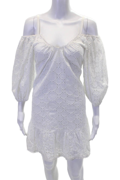 Parker Womens Eyelet Long Sleeves Sun Dress White Cotton Size Extra Small