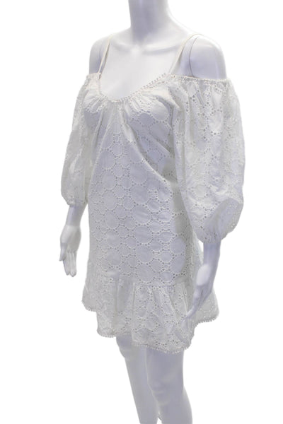 Parker Womens Eyelet Long Sleeves Sun Dress White Cotton Size Extra Small