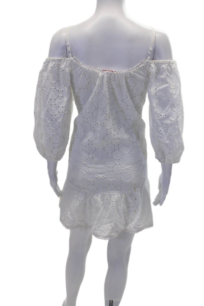 Parker Womens Eyelet Long Sleeves Sun Dress White Cotton Size Extra Small