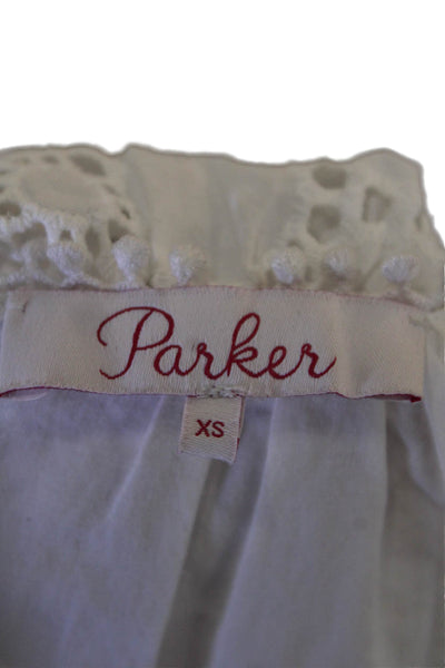 Parker Womens Eyelet Long Sleeves Sun Dress White Cotton Size Extra Small