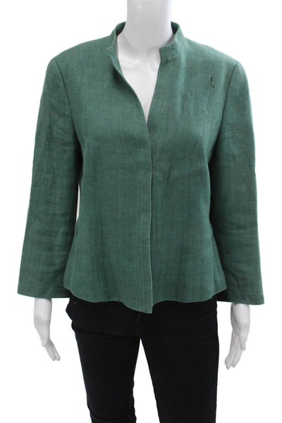 Akris Punto Womens Button Front 3/4 Sleeve Linen Knit Jacket Green Size 10