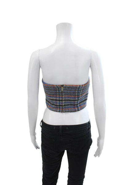 Cara Cara Womens Back Zip Strapless Plaid Crop Top Blue Black Gray Size Small