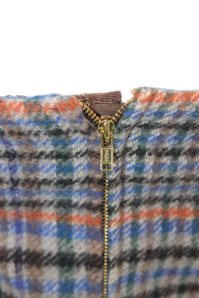 Cara Cara Womens Back Zip Strapless Plaid Crop Top Blue Black Gray Size Small