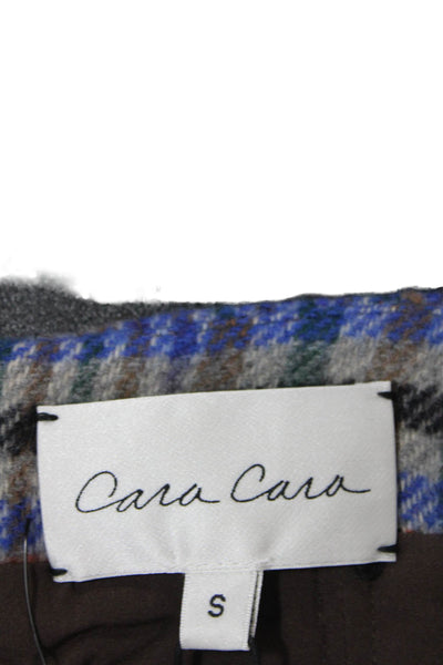 Cara Cara Womens Back Zip Strapless Plaid Crop Top Blue Black Gray Size Small
