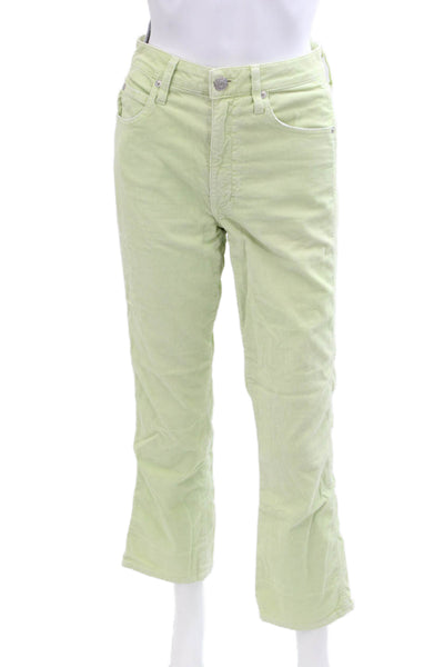 Amo Womens Zipper Fly Mid Rise Straight Leg Corduroy Pants Green Size 26