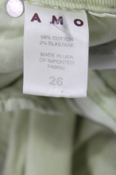 Amo Womens Zipper Fly Mid Rise Straight Leg Corduroy Pants Green Size 26
