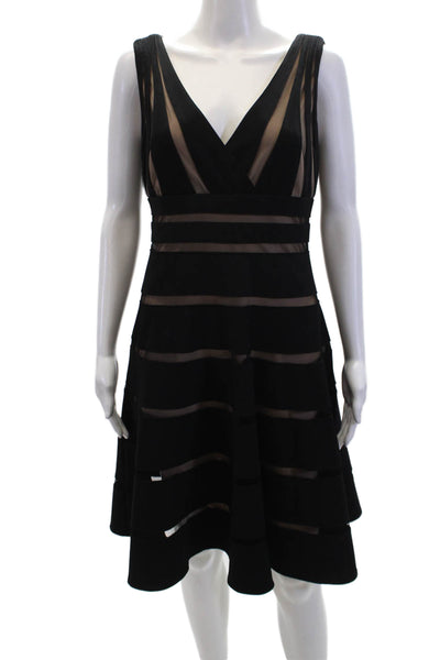 Mikael Aghal Womens Striped Sleevless V Neck A Line Dress Black Size 12