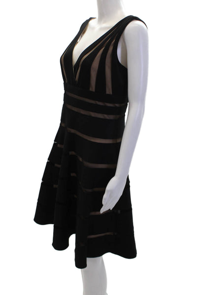 Mikael Aghal Womens Striped Sleevless V Neck A Line Dress Black Size 12