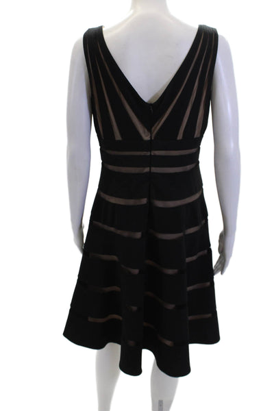 Mikael Aghal Womens Striped Sleevless V Neck A Line Dress Black Size 12