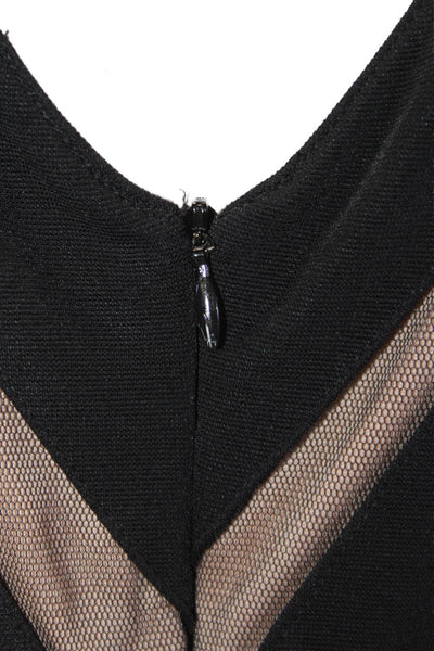 Mikael Aghal Womens Striped Sleevless V Neck A Line Dress Black Size 12