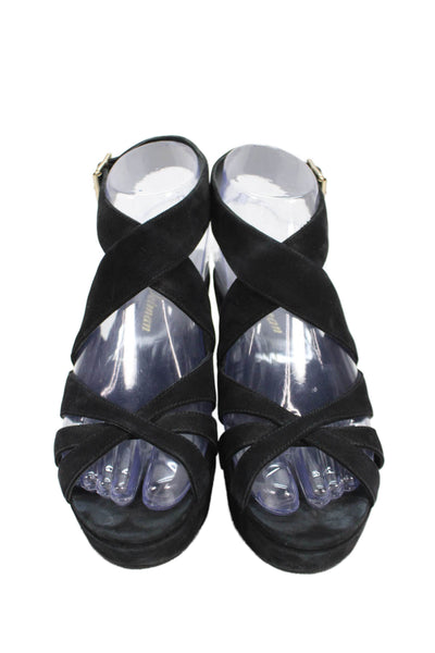 Delman Womens Wedge Heel Platform Strappy Sandals Black Suede Size 7
