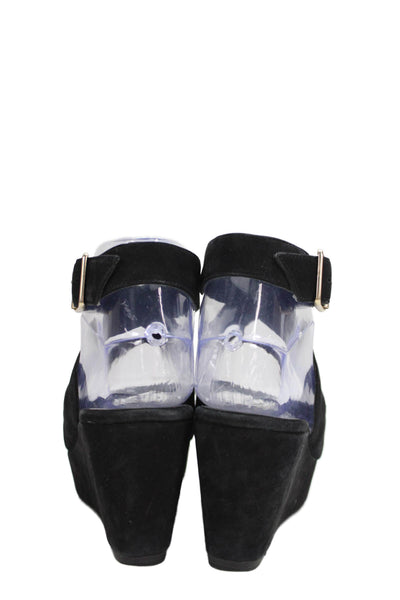 Delman Womens Wedge Heel Platform Strappy Sandals Black Suede Size 7