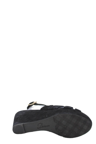 Delman Womens Wedge Heel Platform Strappy Sandals Black Suede Size 7