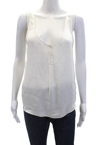 Joie Womens Silk Round Neck Sleeveless Button Lined Tank Top White Size M