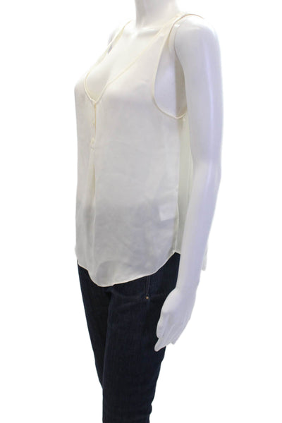 Joie Womens Silk Round Neck Sleeveless Button Lined Tank Top White Size M