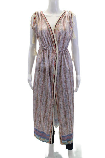 Elizabeth Gillett Womens Animal Print Sleeveless Longline Duster Pink Size M