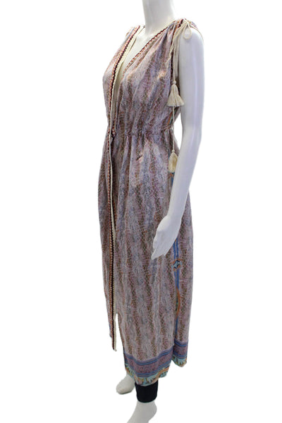 Elizabeth Gillett Womens Animal Print Sleeveless Longline Duster Pink Size M