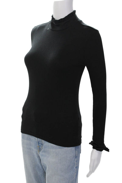 J Crew Womens Cotton Mock Neck Long Sleeve Ribbed Knit Top Black Size XS