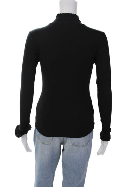 J Crew Womens Cotton Mock Neck Long Sleeve Ribbed Knit Top Black Size XS